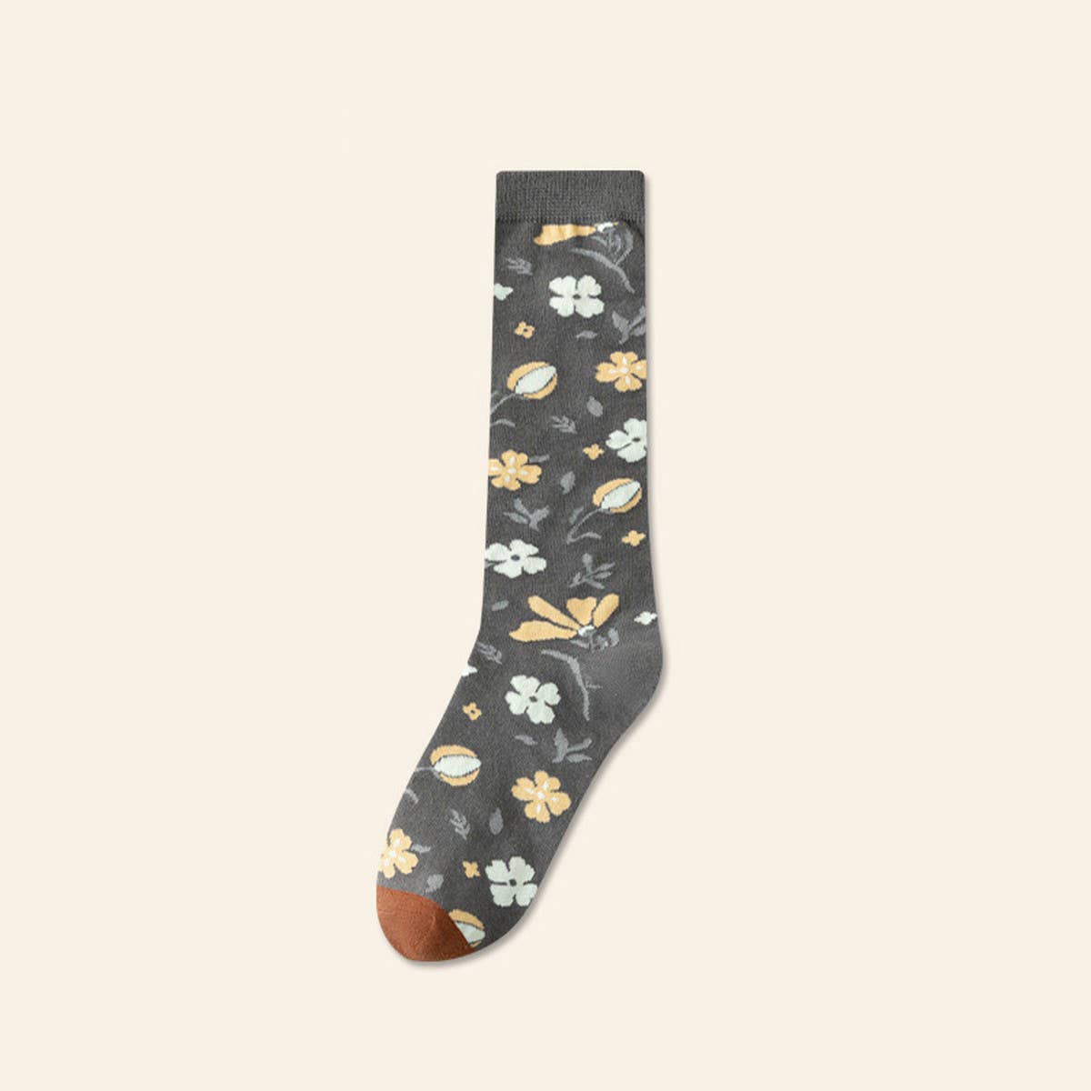 CWMS02741_WOMEN VINTAGE FLORAL KNEE HIGH SOCKS COTTON