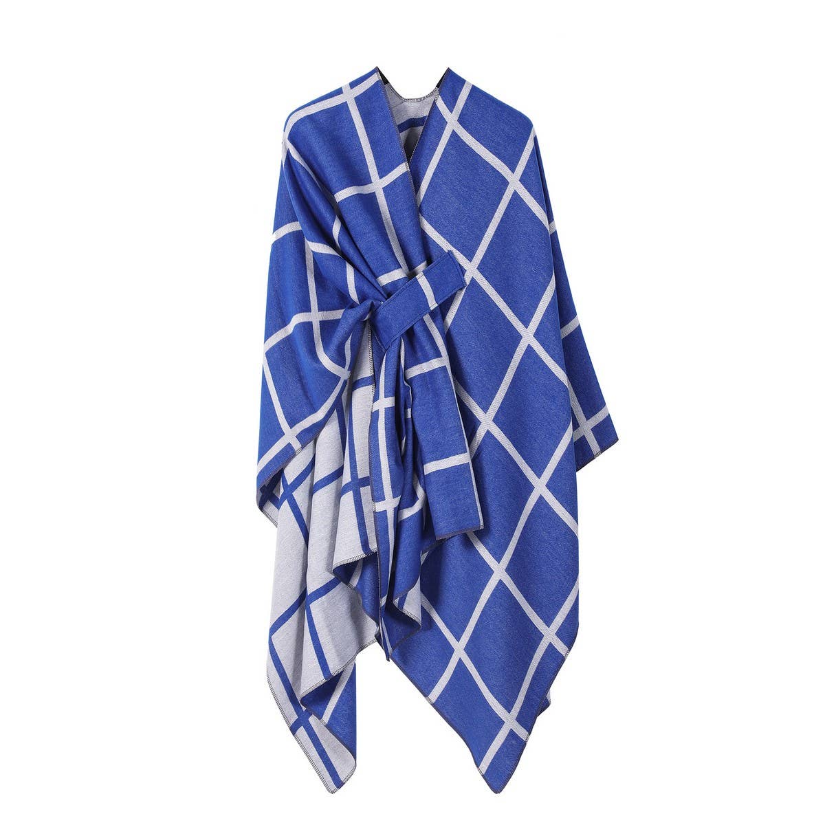 SIDE-STRAP SHAWL PLAID SLIT CAPE WARM SCARF