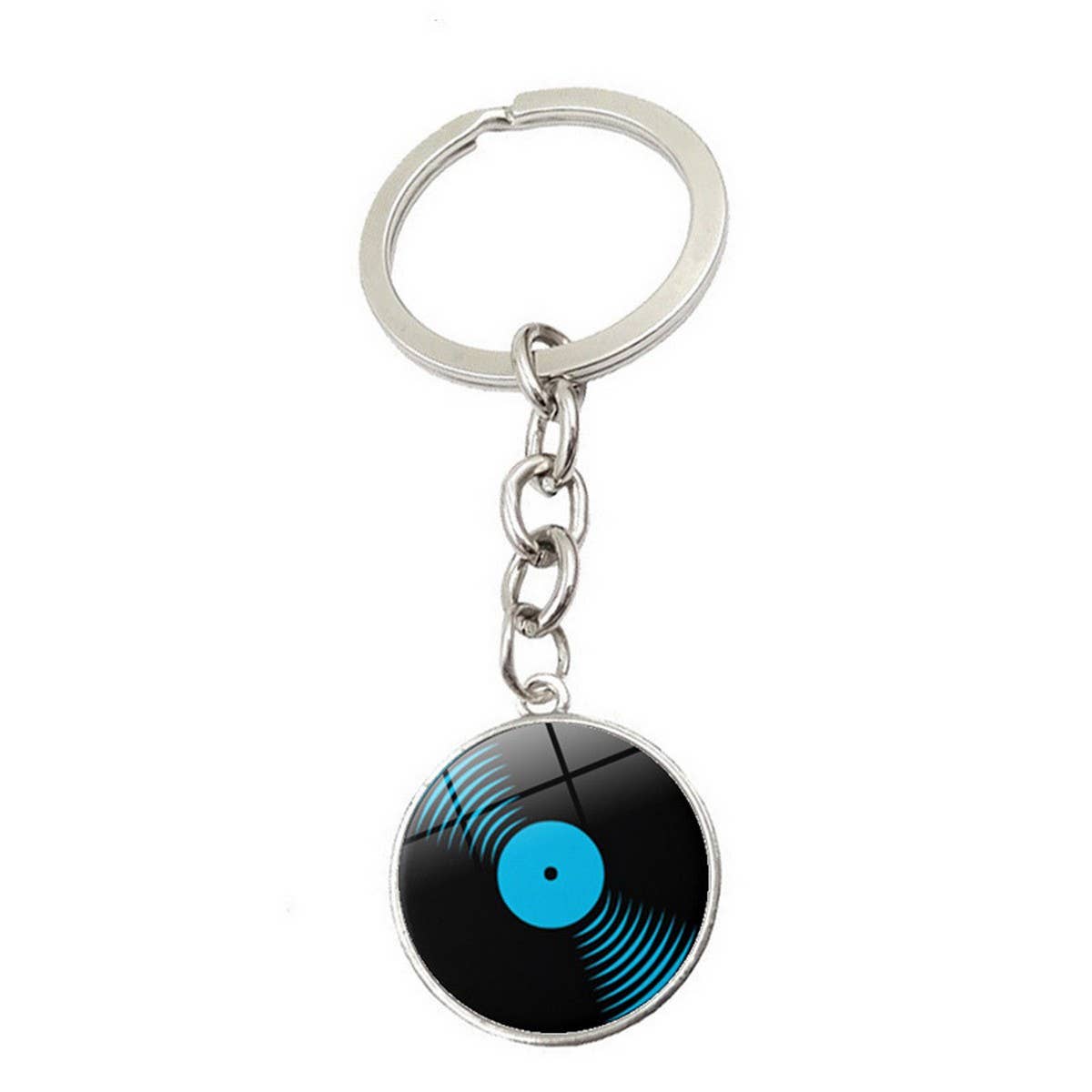 BLACK VINYL RECORD TIME GEMSTONE KEYCHAIN PENDANT_CWMM0495