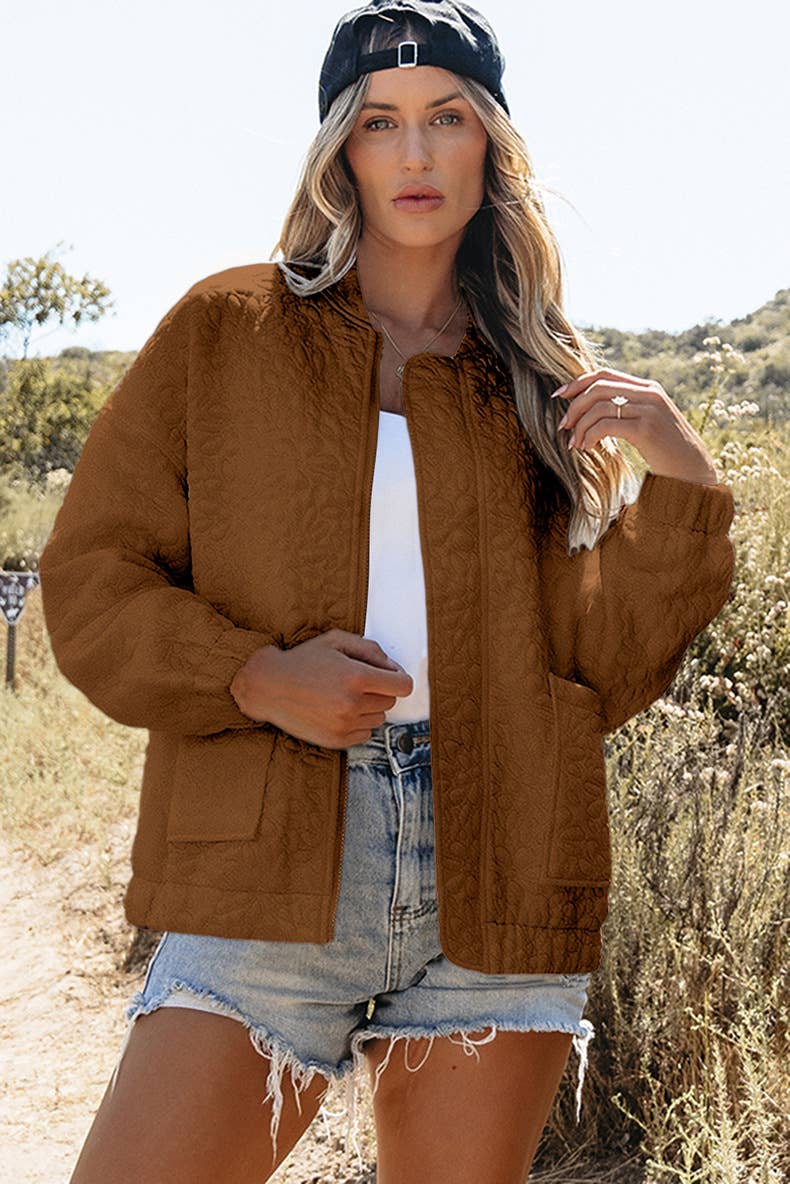 Solid-color floral texture loose jacket