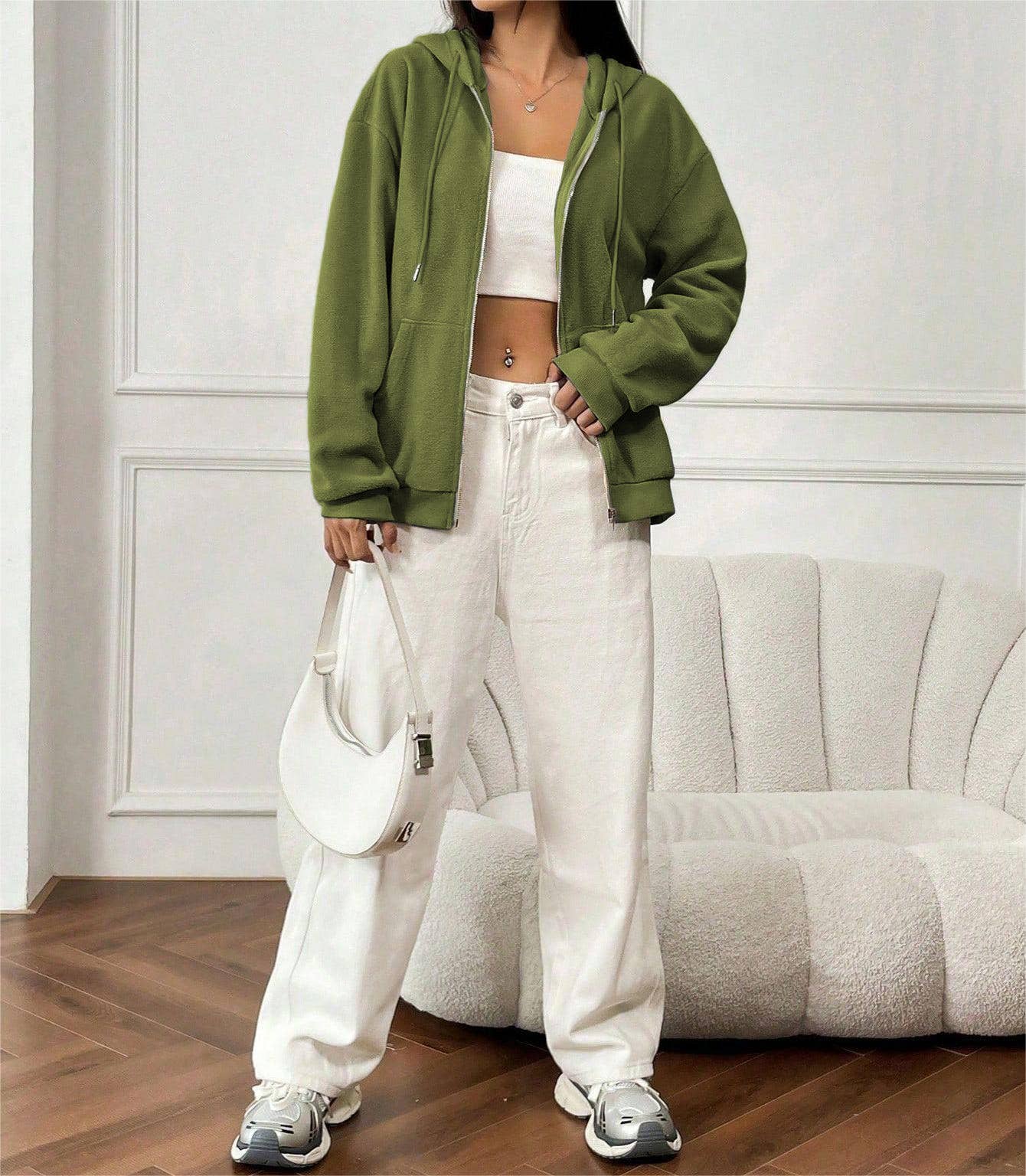 STREET HOODED COAT WITH LOOSE ZIPPER