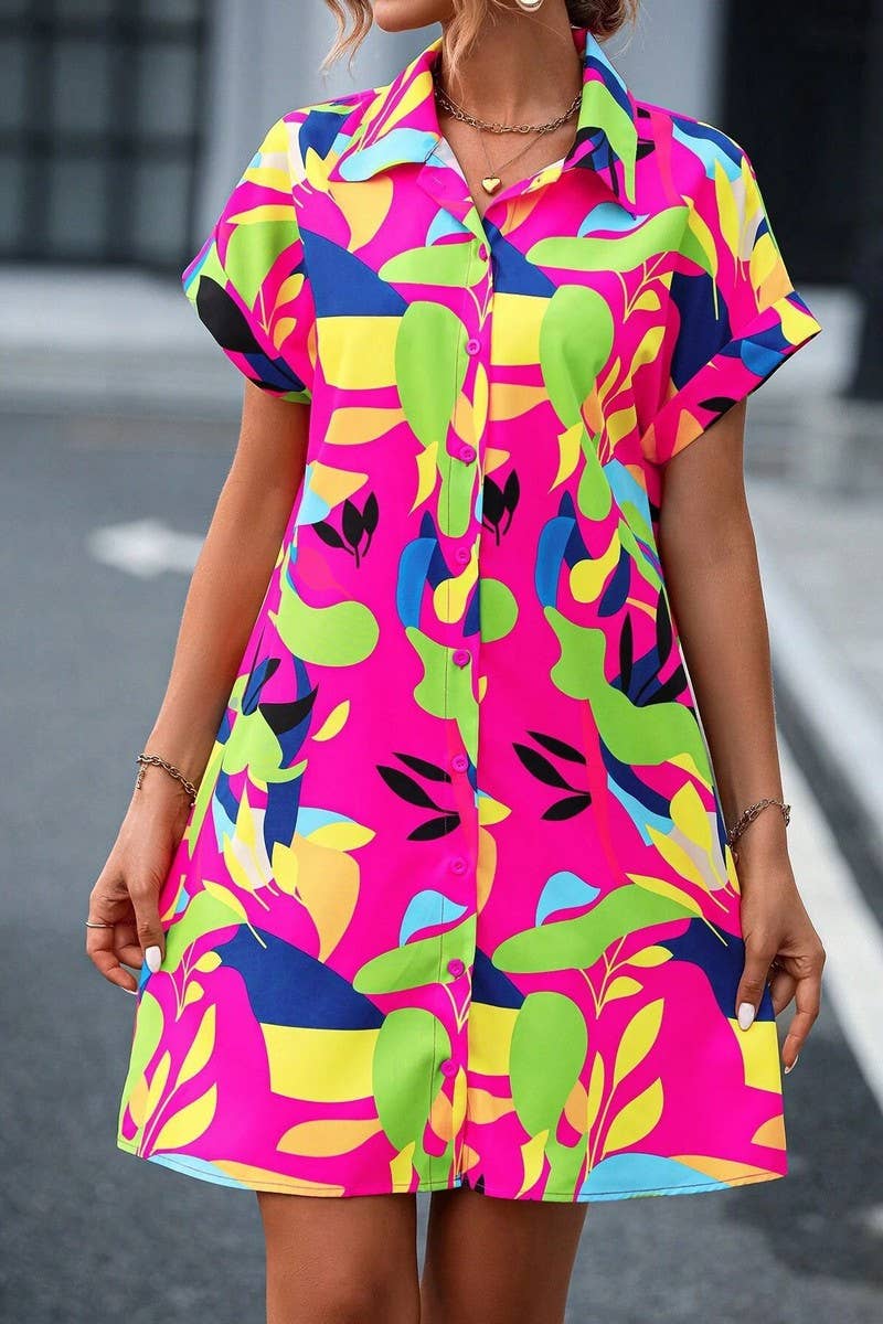 CWDSD7514_SUMMER FASHION FLORAL CARDIGAN SHIRT DRESS