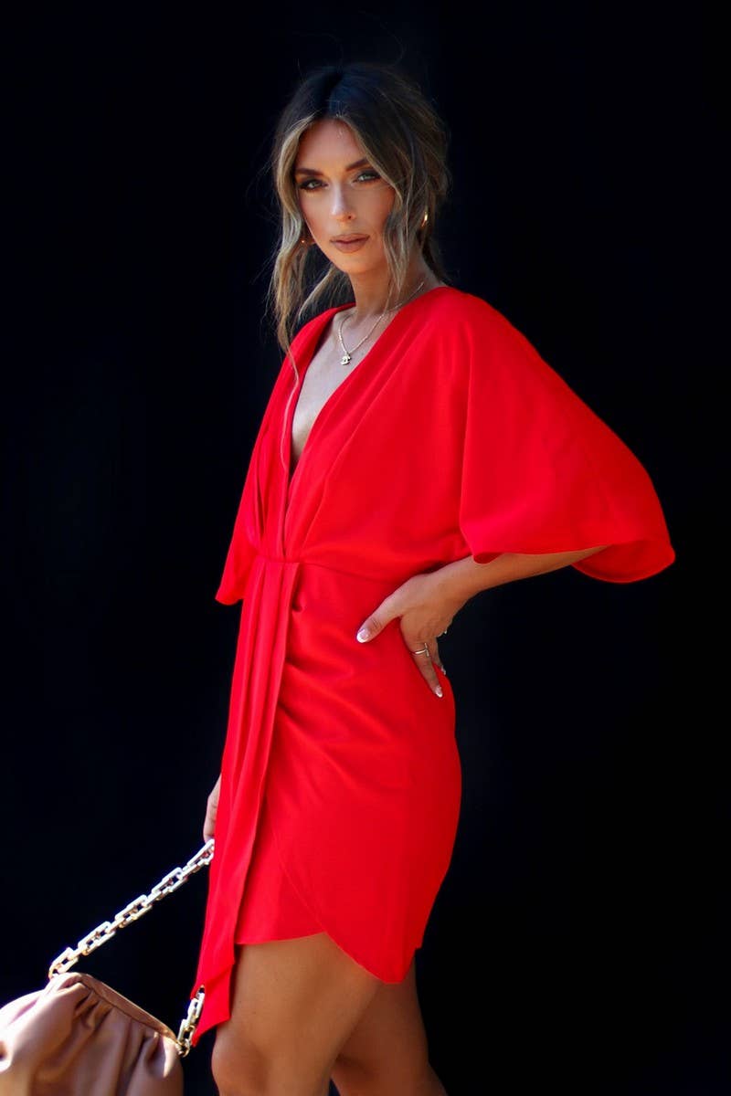 CWDSD8123_SOLID COLOR ELEGANT ASYMMETRIC SLIM FIT DRESS