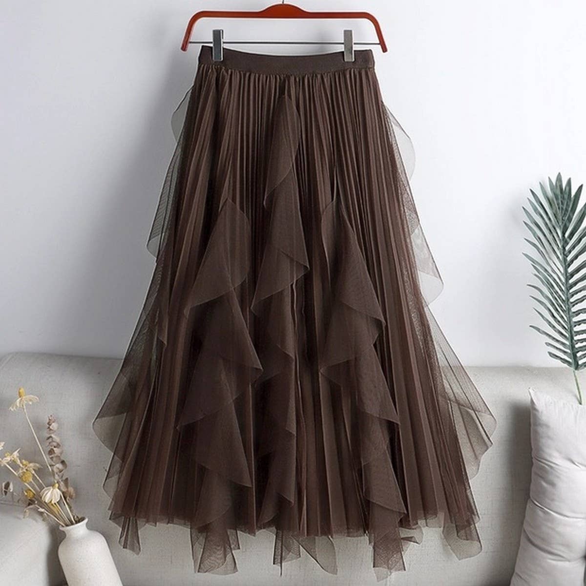 TULLE SKIRT MID-LENGTH HIGH WAIST PLEATED SKIRT