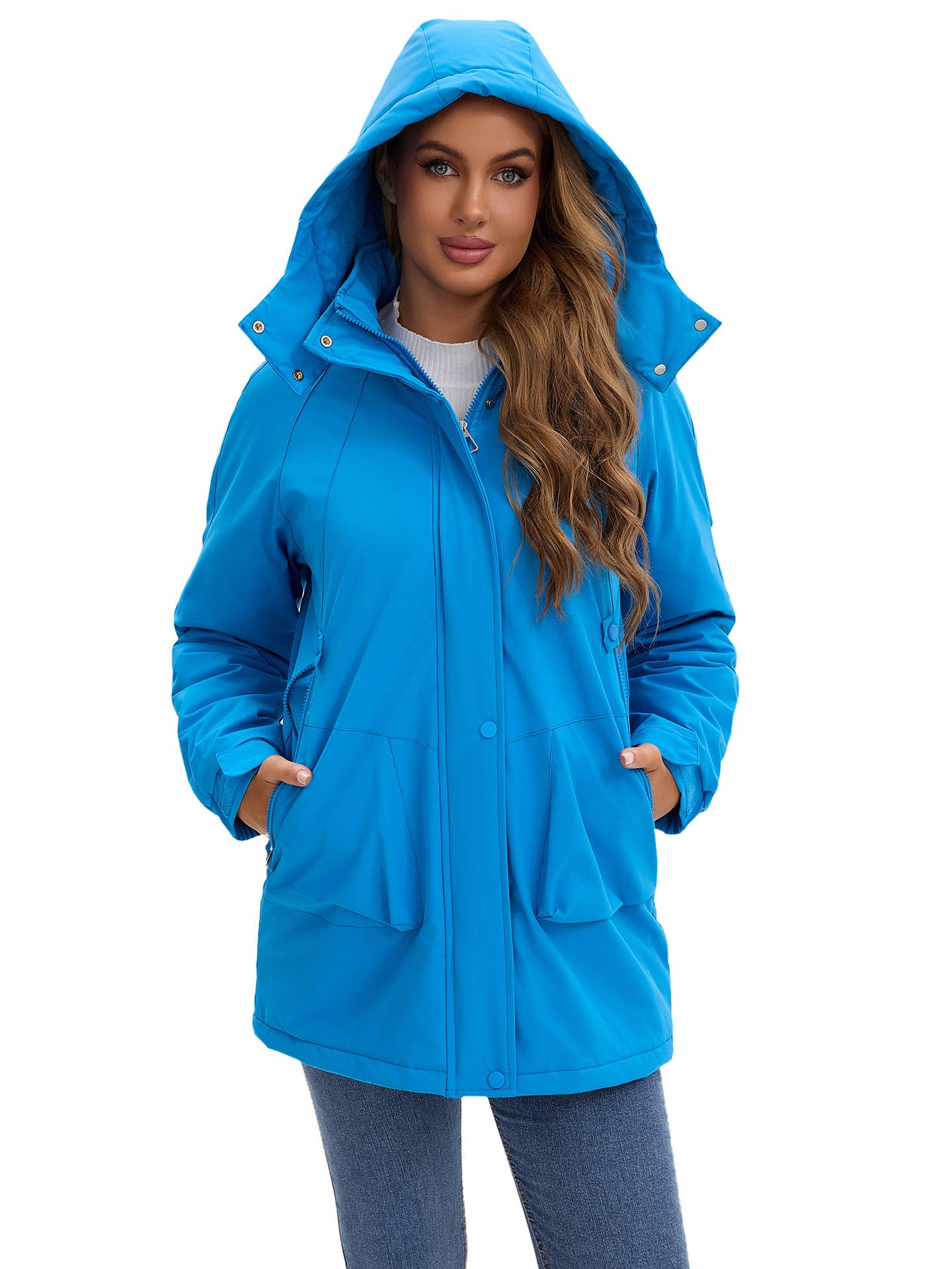 Windproof and warm long hiking jacket