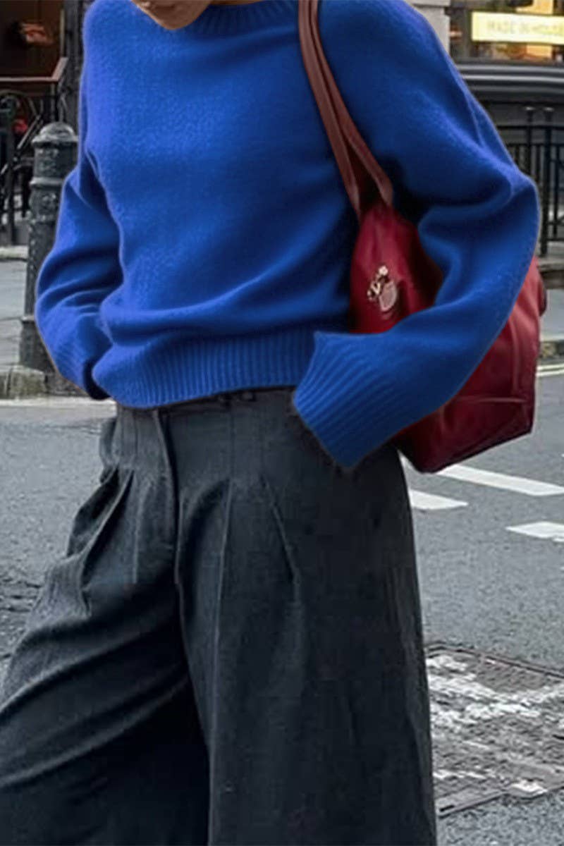 CWOSWL07508_V NECK LONG SLEEVE CASUAL KNIT TOP