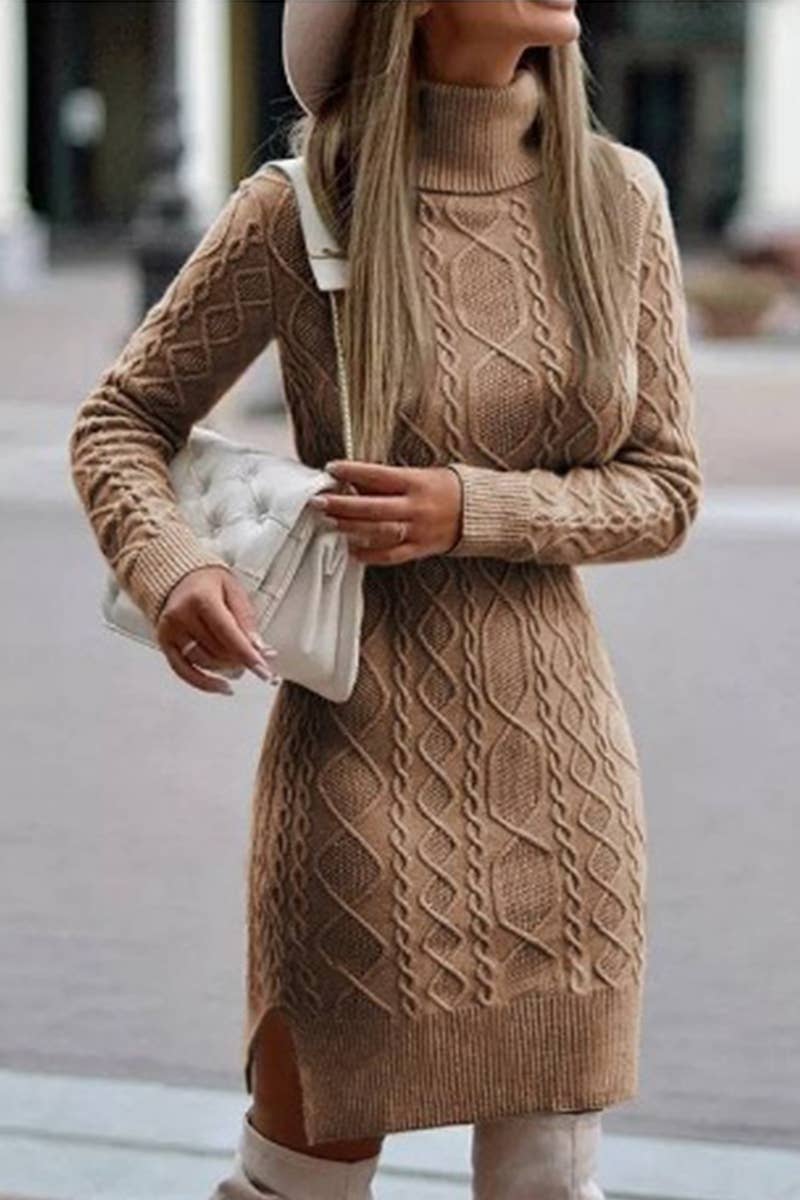 LONG-SLEEVED PULLOVER SWEATER DRESS WITH LAPEL