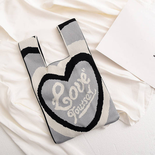 WOMEN KNIT CLUTCH PURSE LOVE SHOULDER TOTE BAG_CWAB0884