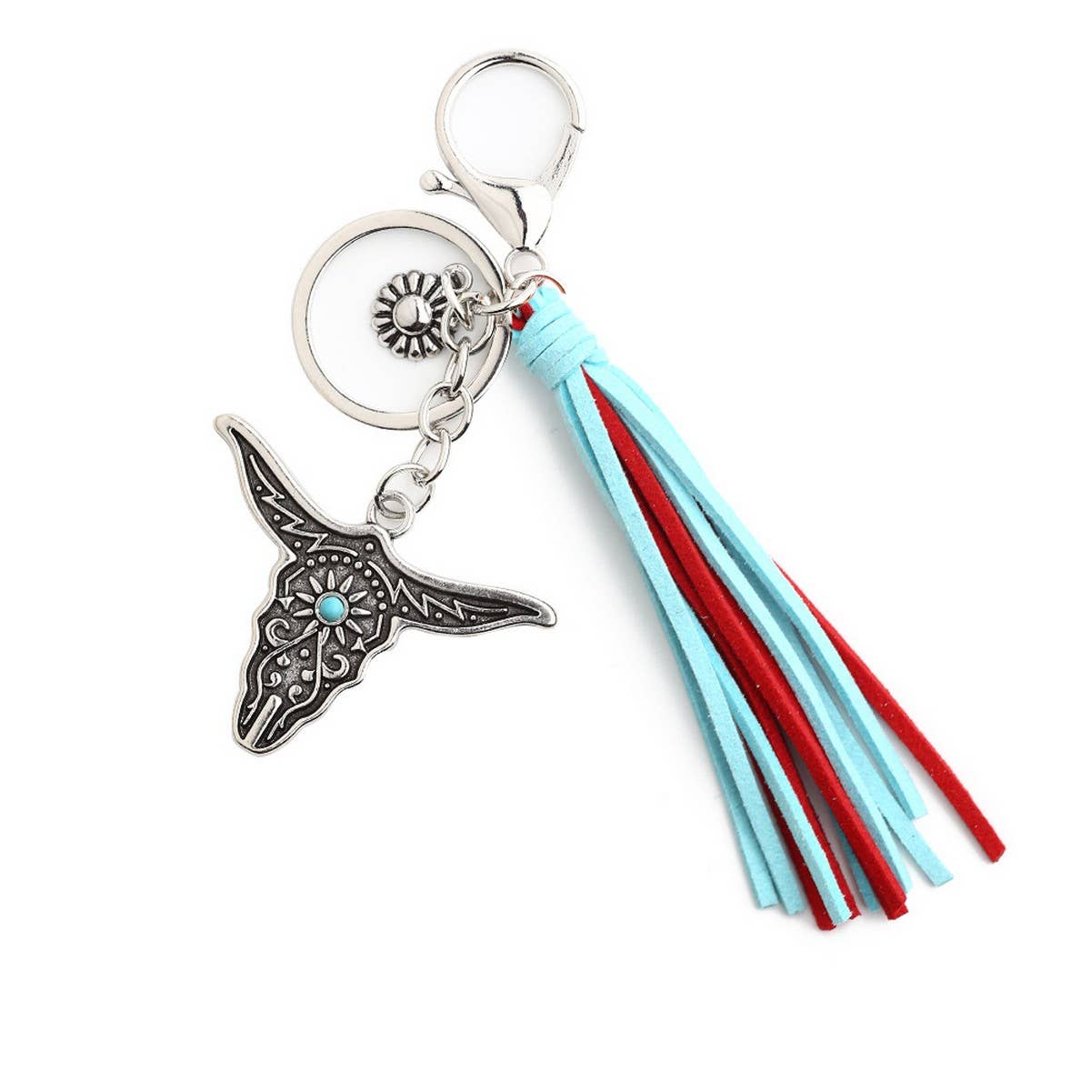 Boho Western Bull Head Keychain with Vintage Charm_CWAB5085