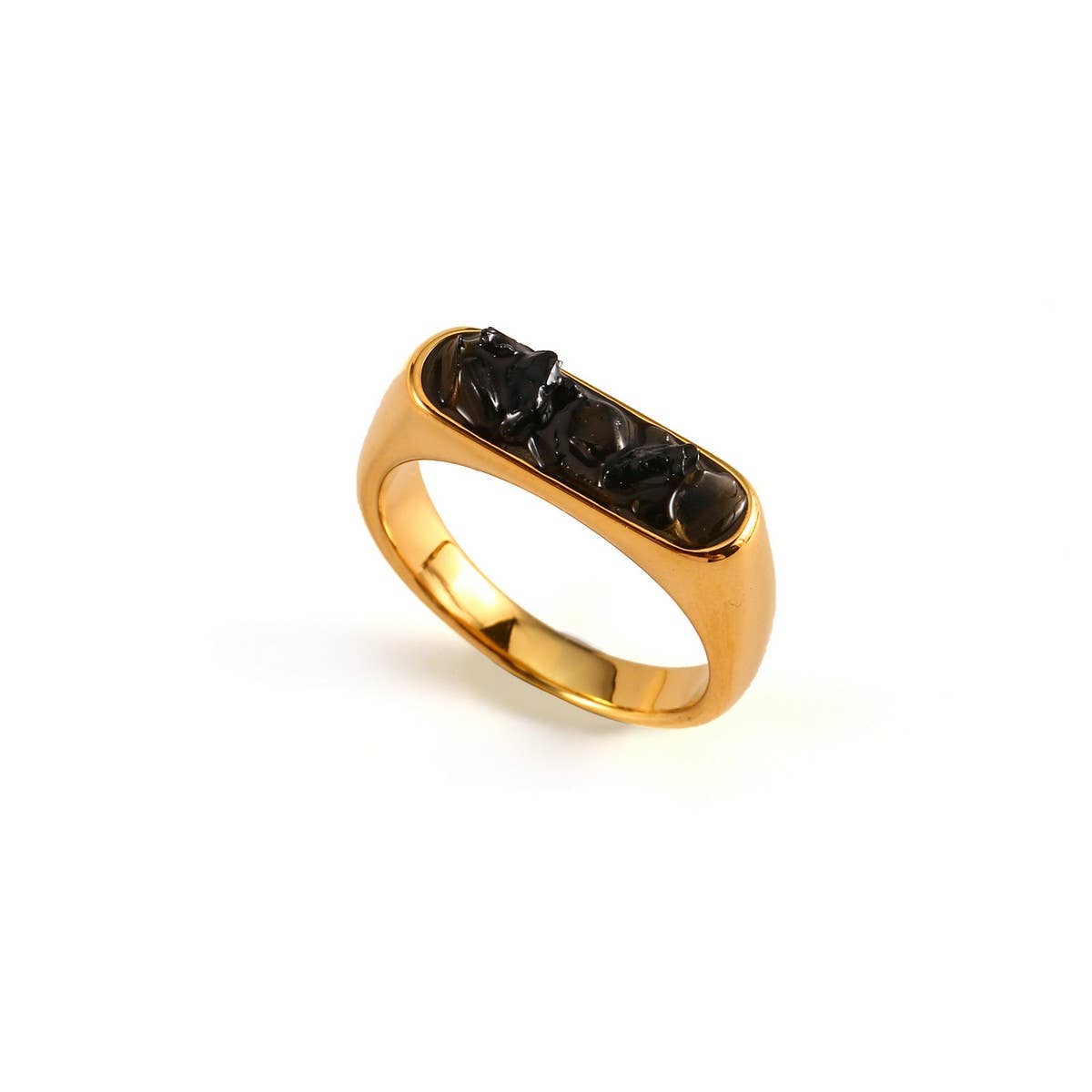 Designer 18K Steel Ring with Crushed Gemstone