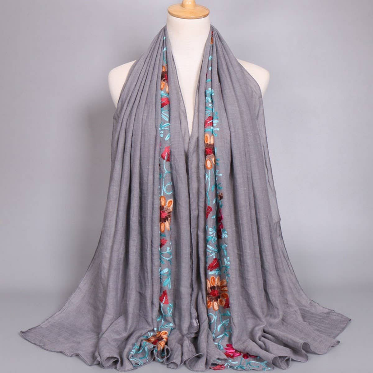 EMBROIDERED COTTON SCARF LONG VEIL SHAWL