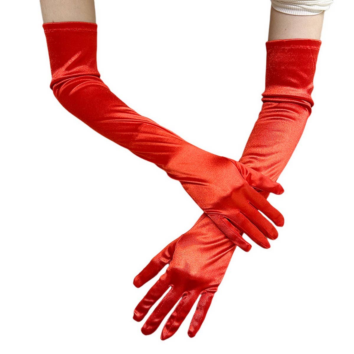 CWAG0289_1 PAIR LONG GLOVES WOMEN SATIN GLOVES