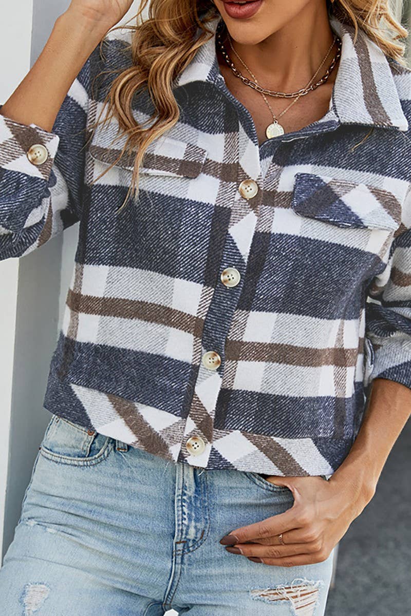 Casual plaid coat with loose lapels_cwoja1077