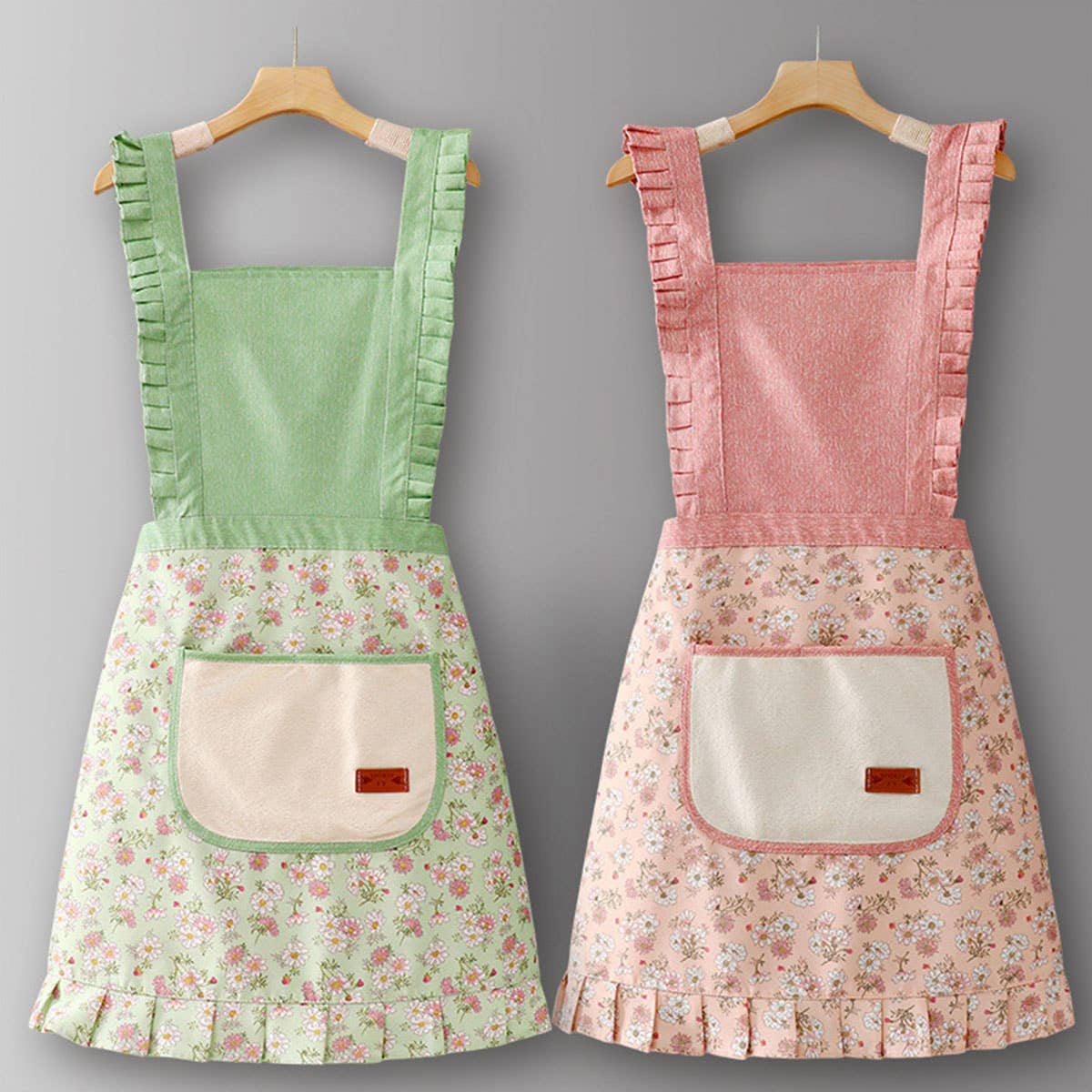 Cute Floral Canvas Apron for Women with Straps