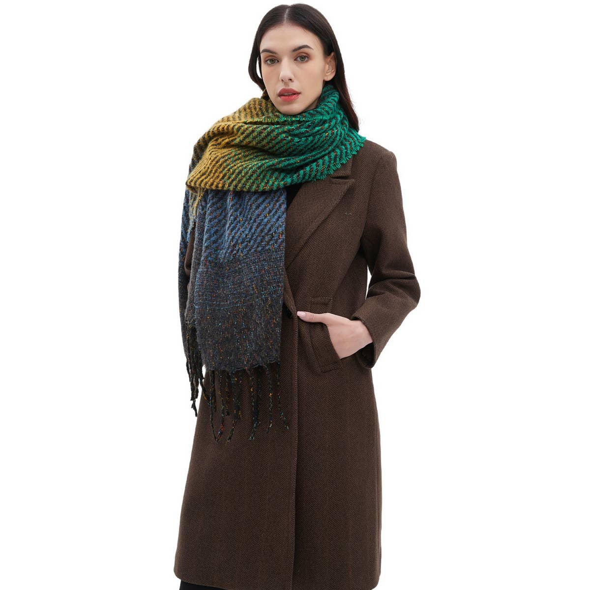 Gradient Tassel Scarf for Women - Winter Shawl