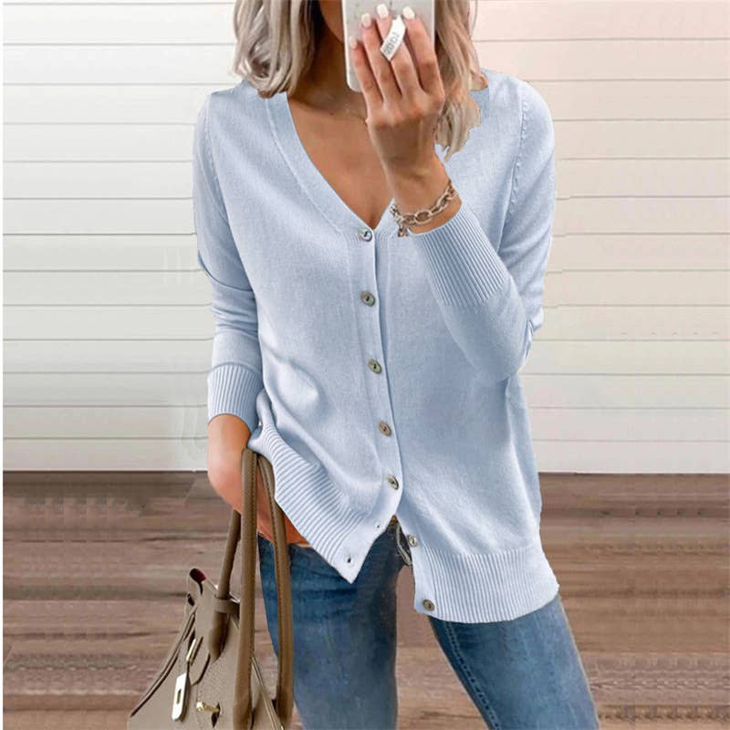Solid-color button long-sleeved cardigan