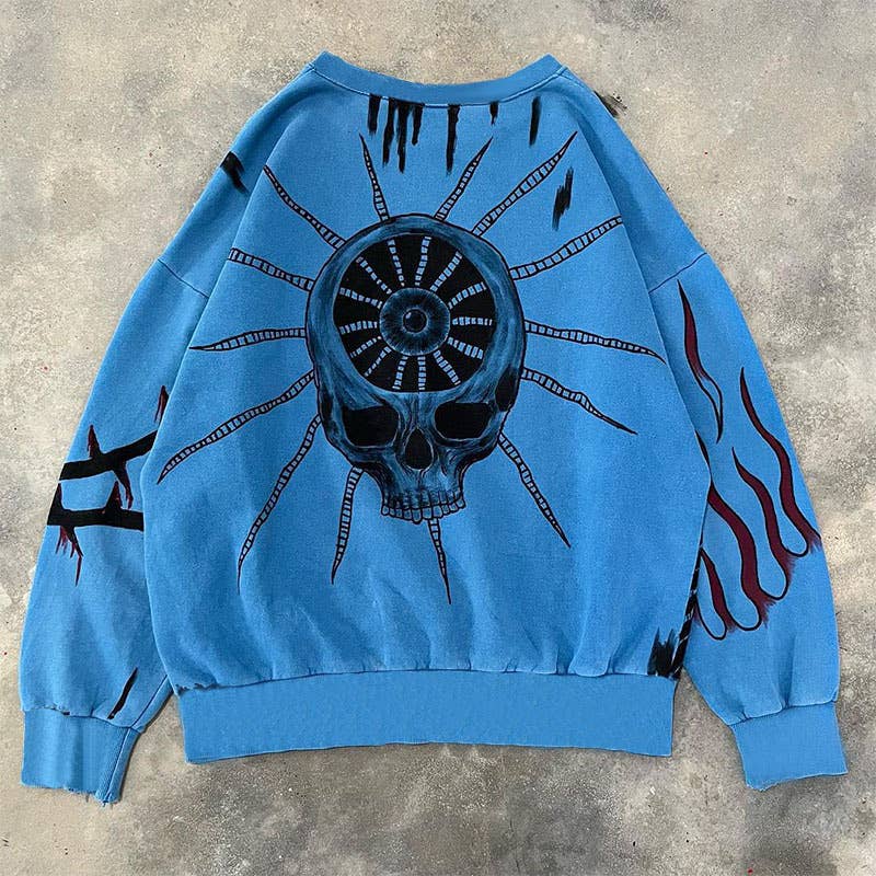 3D PRINTED ROUND NECK PULLOVER CASUAL HOODIE