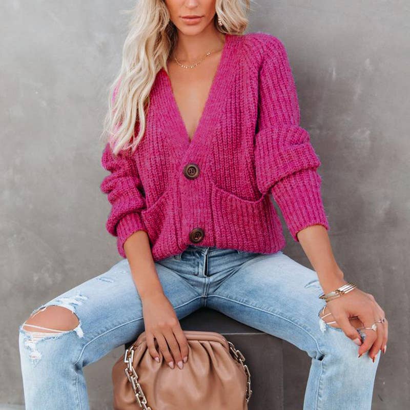 SOLID COLOR V-NECK SINGLE BREASTED CARDIGAN COAT