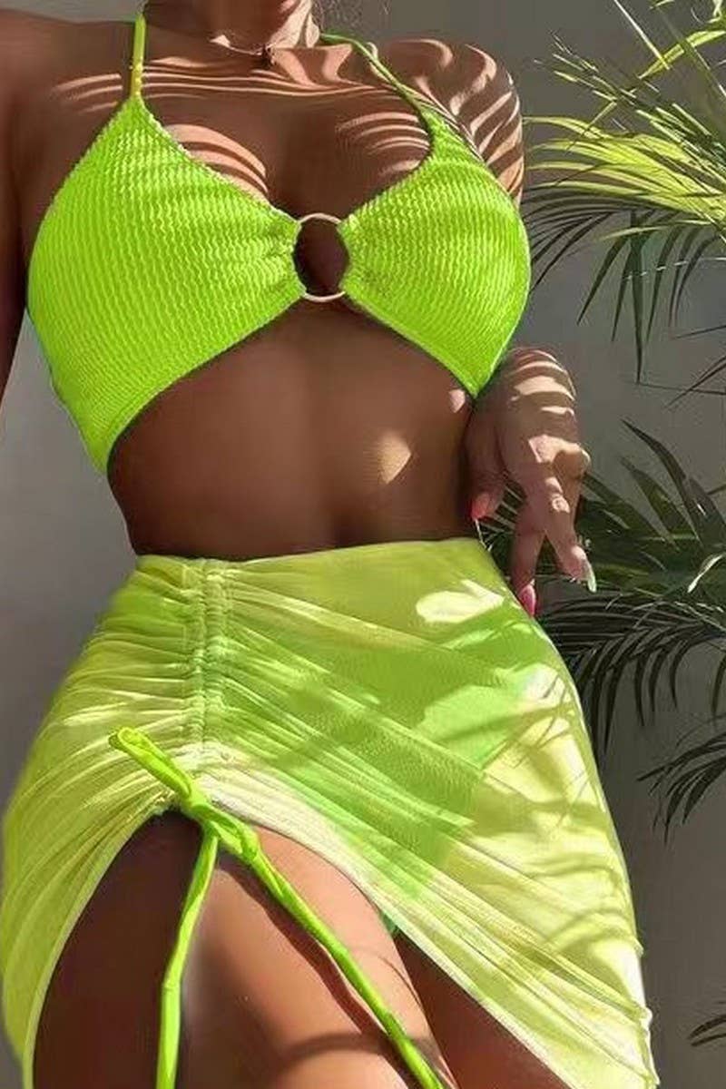 CWMW0884_SHORT SKIRT HALTER NECK SWIMSUIT THREE-PIECE SET