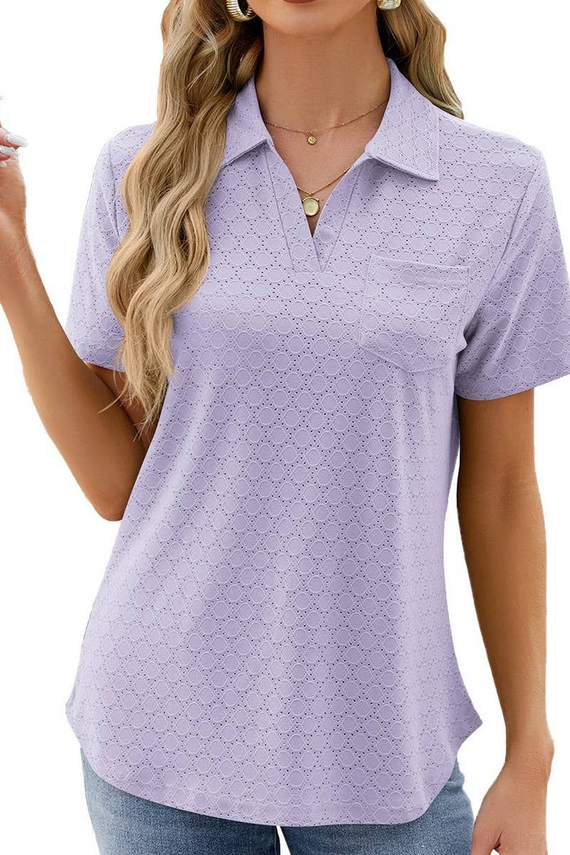 LAPEL POCKET PURE COLOR LEISURE T SHIRT_CWTSTS0189