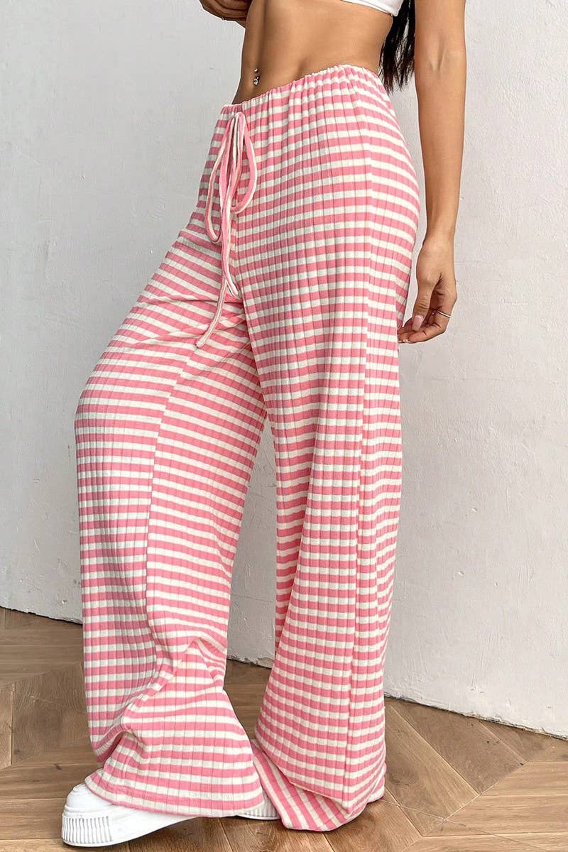 CWBLP1370_STRIPED ELASTIC DRAWSTRING STRAIGHT LEG PANTS