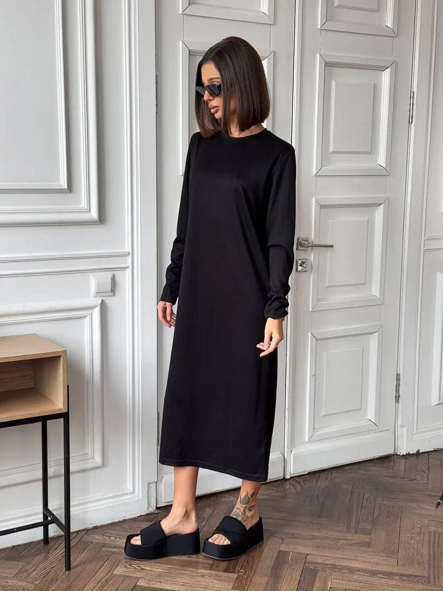 Fashion long sleeve down feel in the long dress