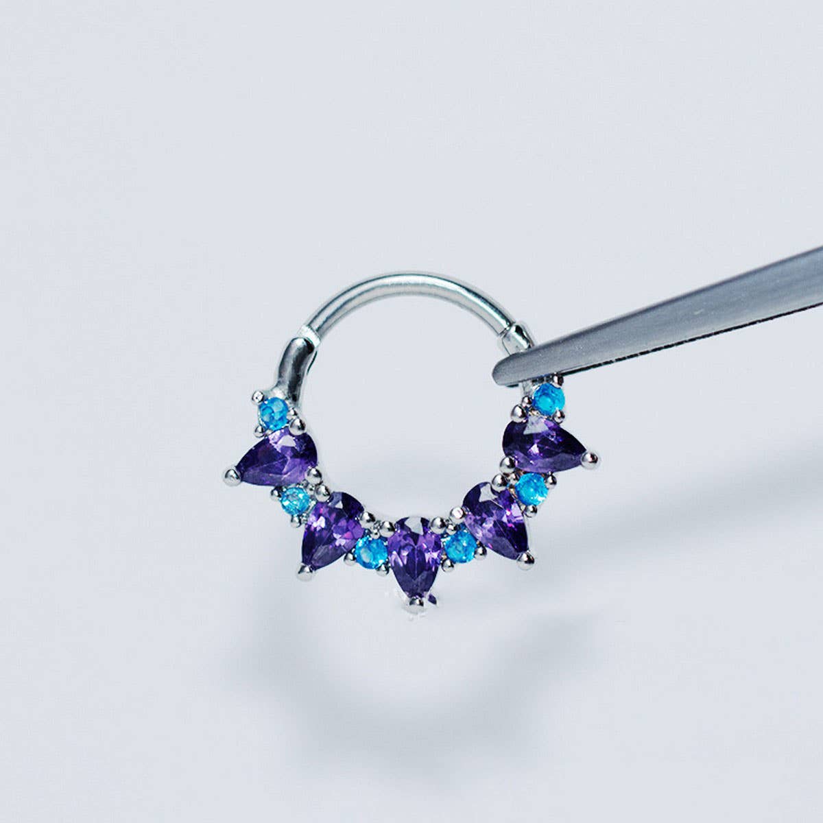 Zircon Amethyst Nose Hoop Ring Closed Style_CWMM9508