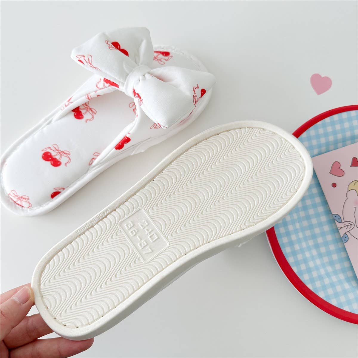 WOMEN'S NEW CHERRY PRINT BOWKNOT HOME SLIPPERS