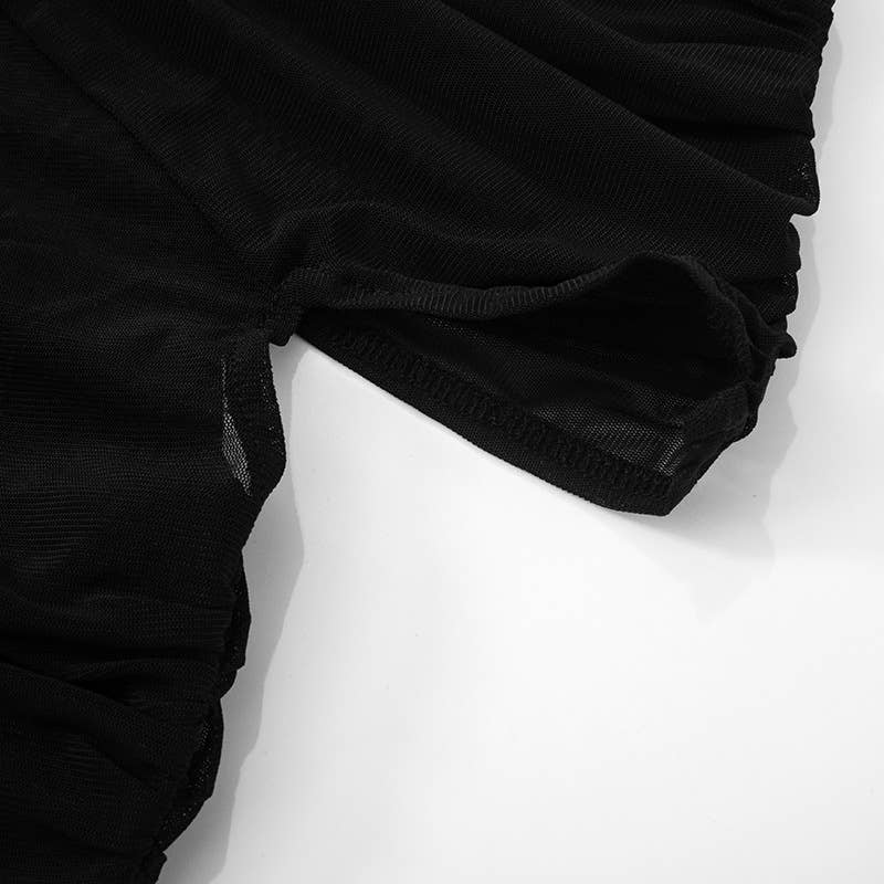 Sheer Mesh One-Shoulder Bodycon Dress