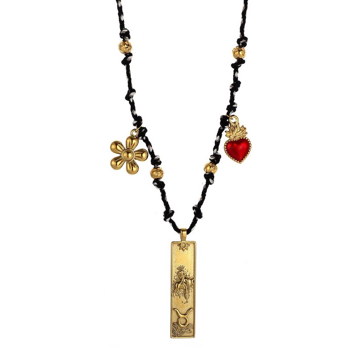 Handmade Zodiac Square Steel Cotton Necklace