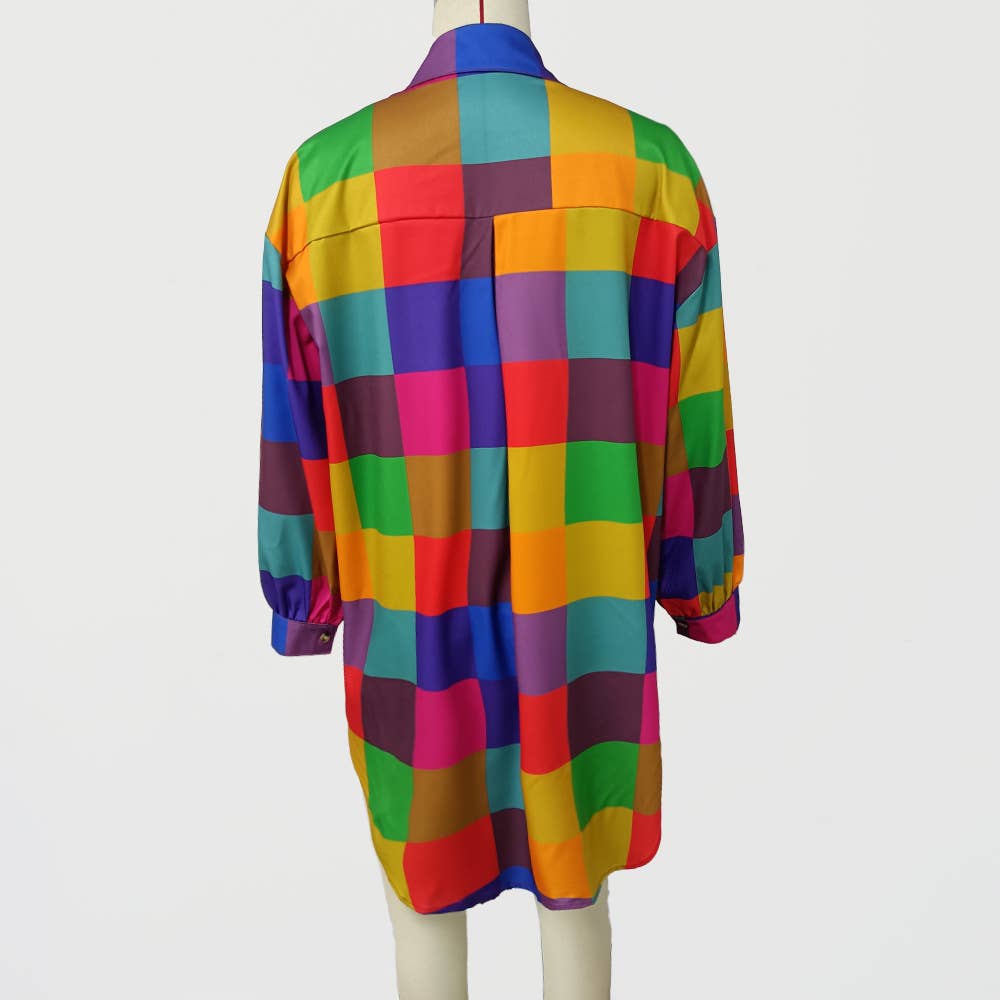 Loose casual plaid long-sleeved shirt dress