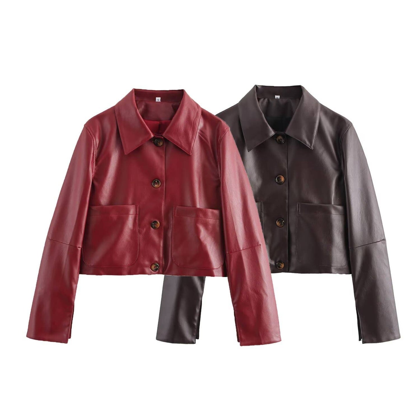 STYLISH SHORT PU LEATHER JACKET IN A SOLID COLOR