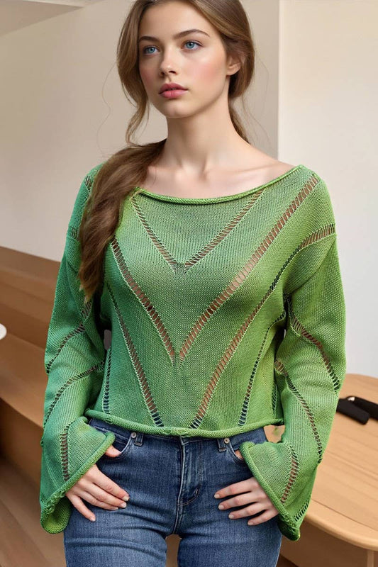 CWOSWL07731_HOLLOW OUT LOOSE CREWNECK KNIT SWEATER