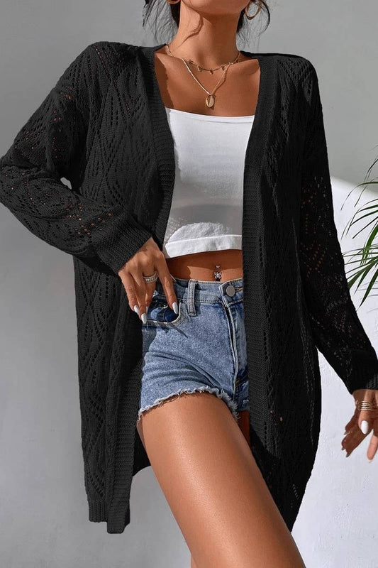 CWOCAL2284_SPRING AND AUTUMN CASUAL HOLLOW KNIT CARDIGAN