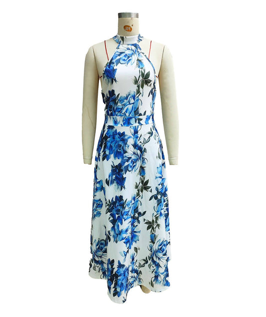 Vacation-style printed high-waisted beach dress