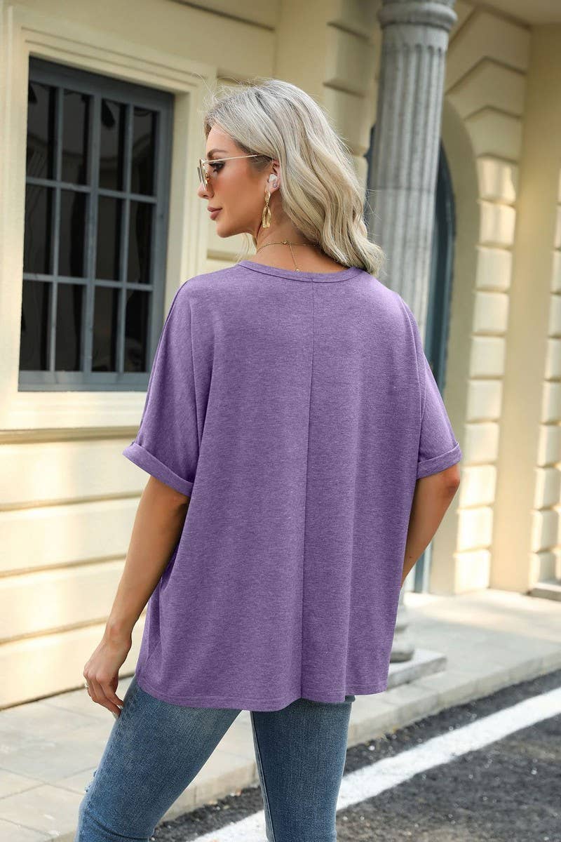 ROUND NECK SOLID COLOR SHORT SLEEVE LOOSE T SHIRT_CWTSTS0280