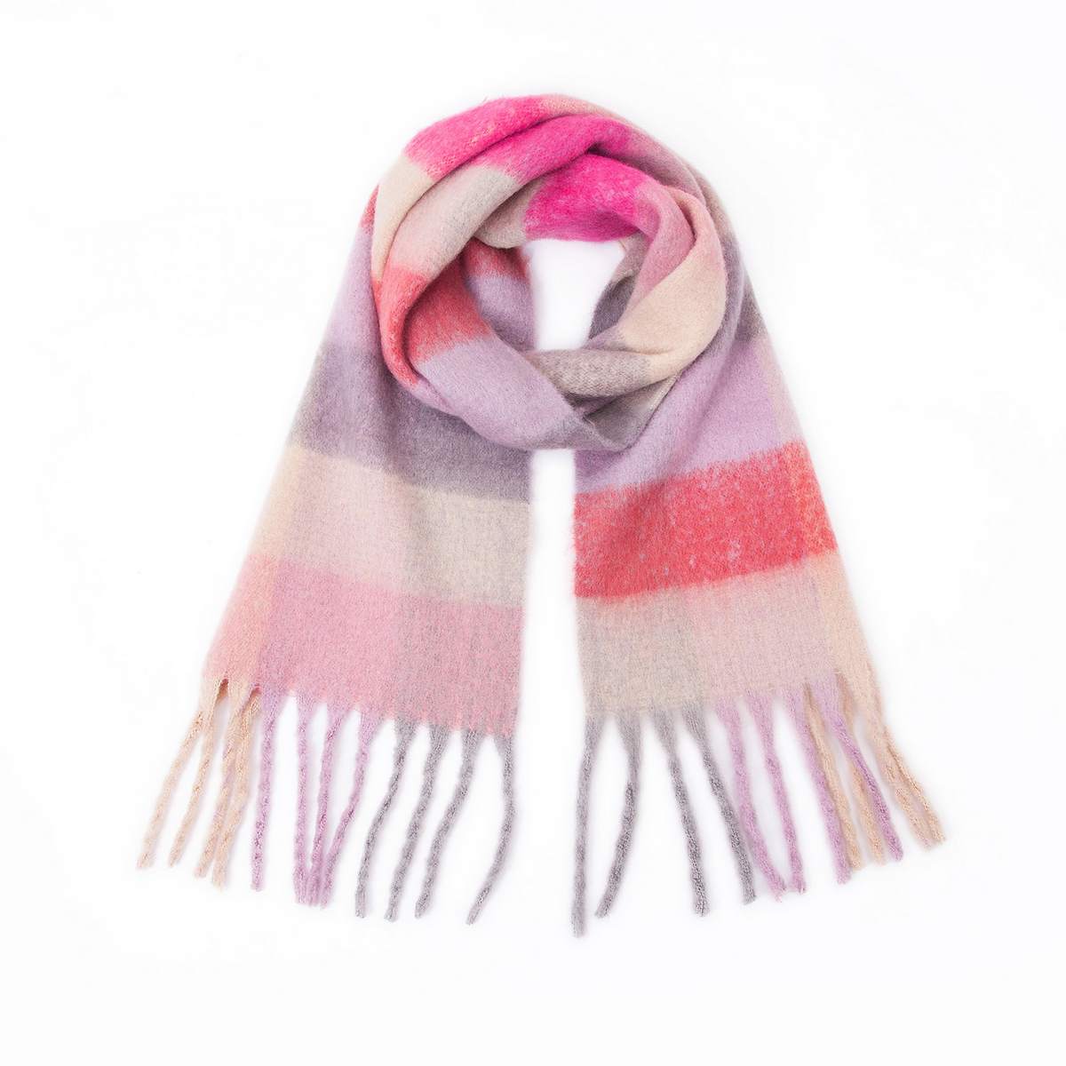 PLAID PATTERN FRINGE TRIM WINTER SCARF_CWASC2691