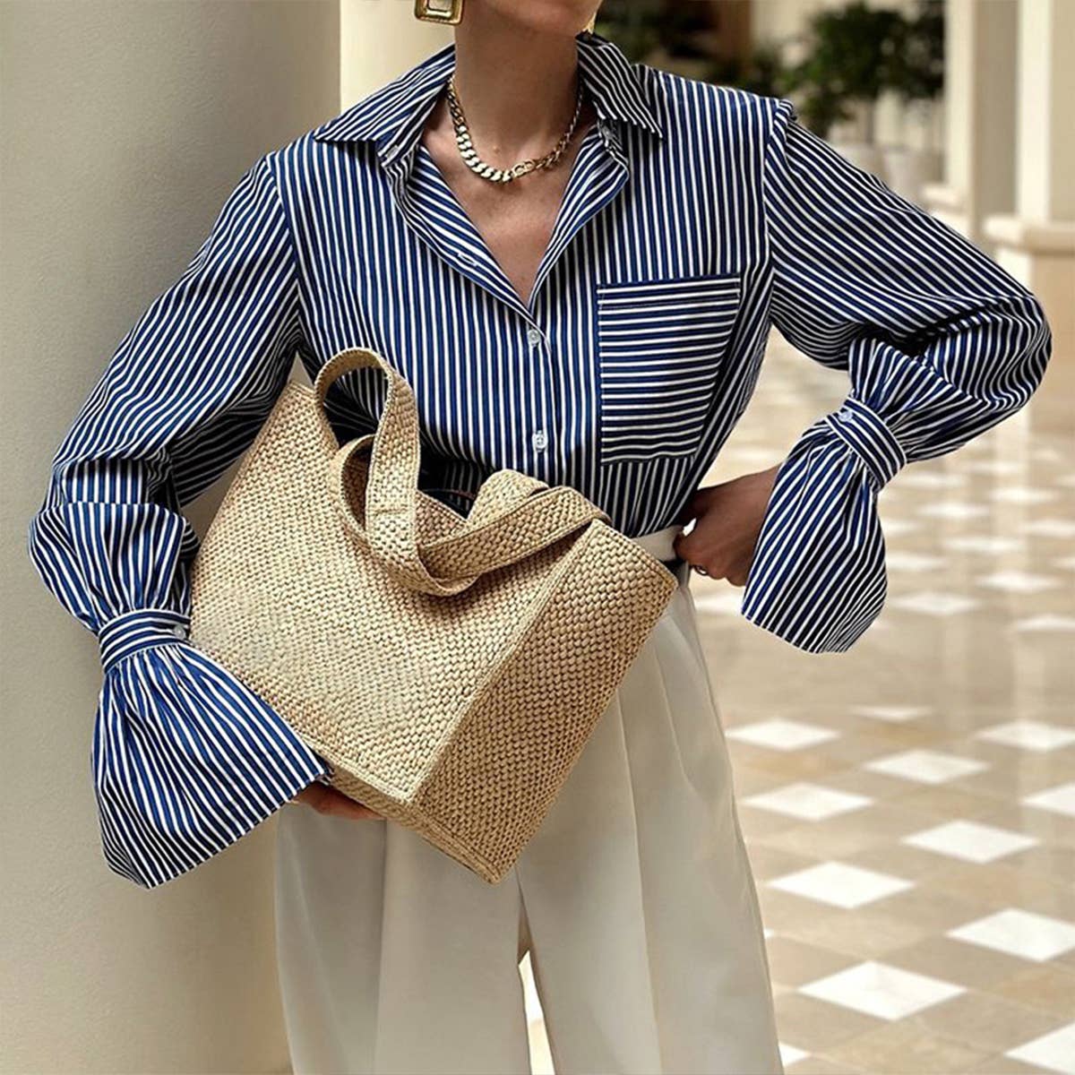FASHION TEMPERAMENT LONG SLEEVE STRIPED SHIRT