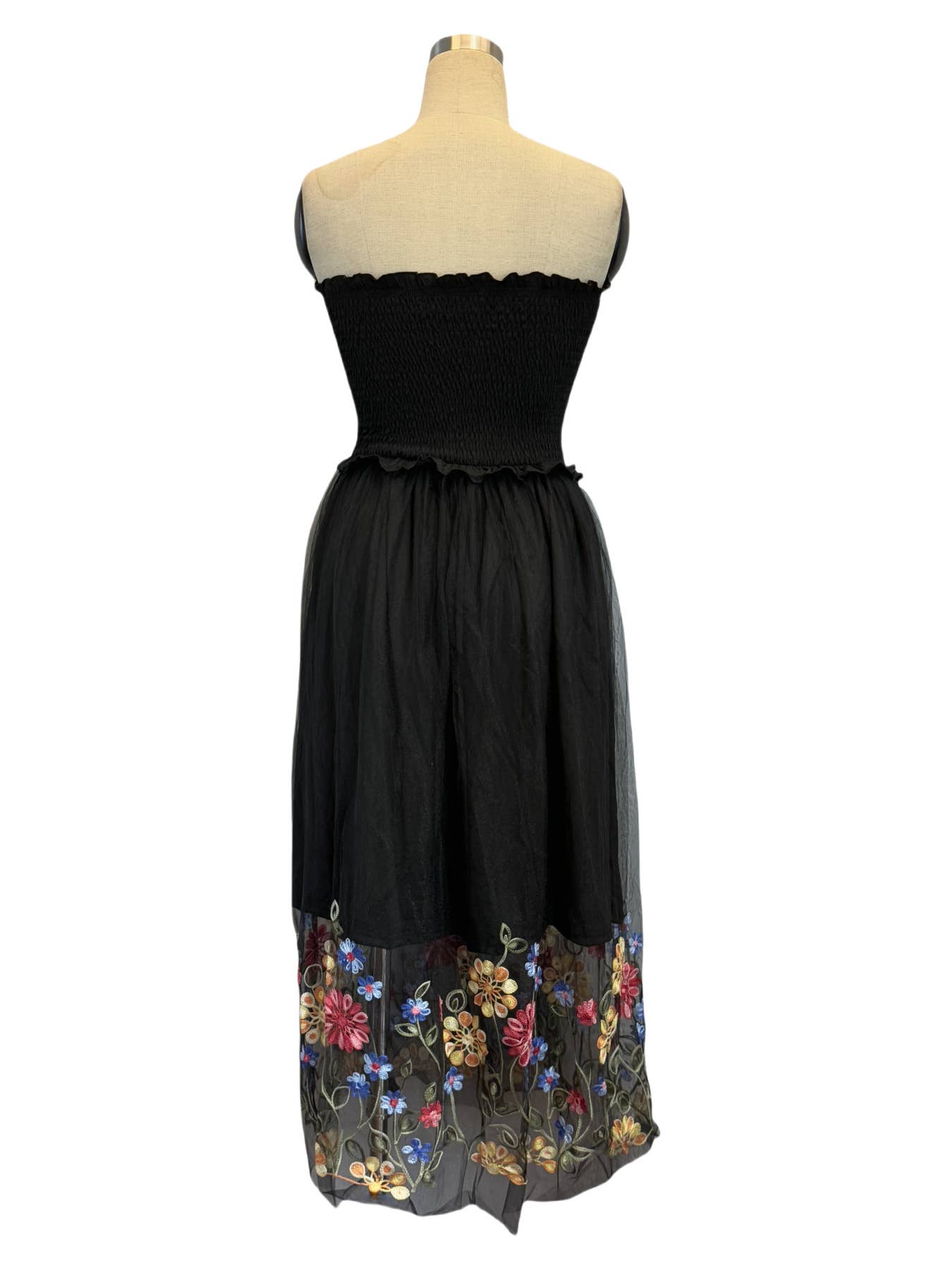 Sexy floral embroidered strapless long dress