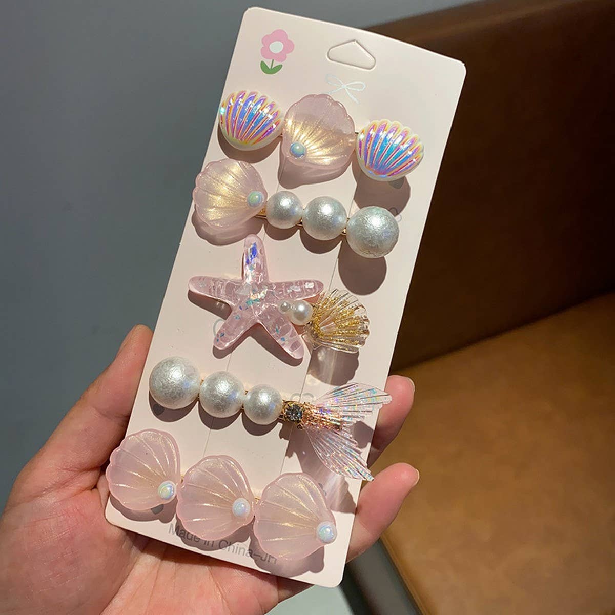 CWAHA07412_STARFISH SHELL HAIR CLIP FOR GIRLS SUMMER