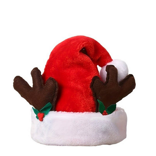 CWAH4080_BROWN ANTLER LEAF SHORT PLUSH SANTA HAT