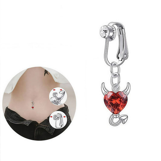 No-Piercing Navel Clip Ring with Moon&Heart Charm＿CWMM9227