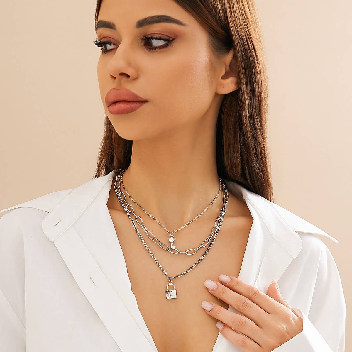 MINIMALIST LOCK KEY PENDANT NECKLACE