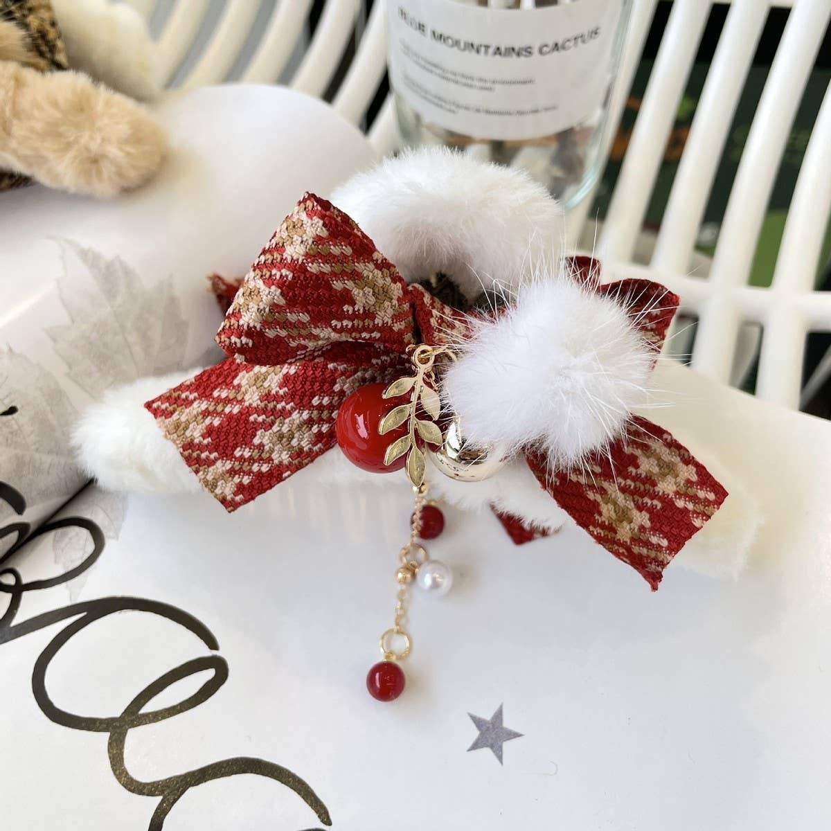 CHRISTMAS FUZZY HAIR CLIP BOW HAIR CLAW CLIP