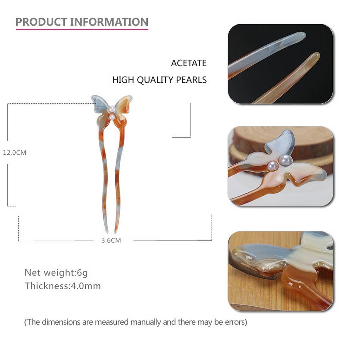 BUTTERFLY ACETATE HAIRPIN U-SHAPED PEARL HAIRPIN_CWAHA4207