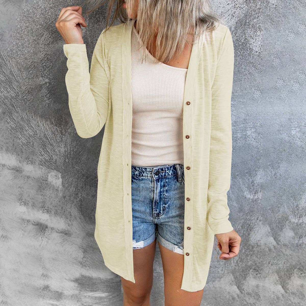 SOLID COLOR SINGLE-BREASTED MID-LENGTH CARDIGAN