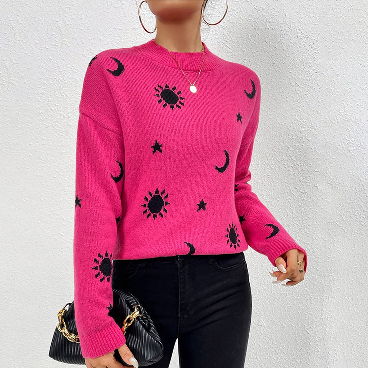 Skull Halloween jacquard crewneck pullover sweater