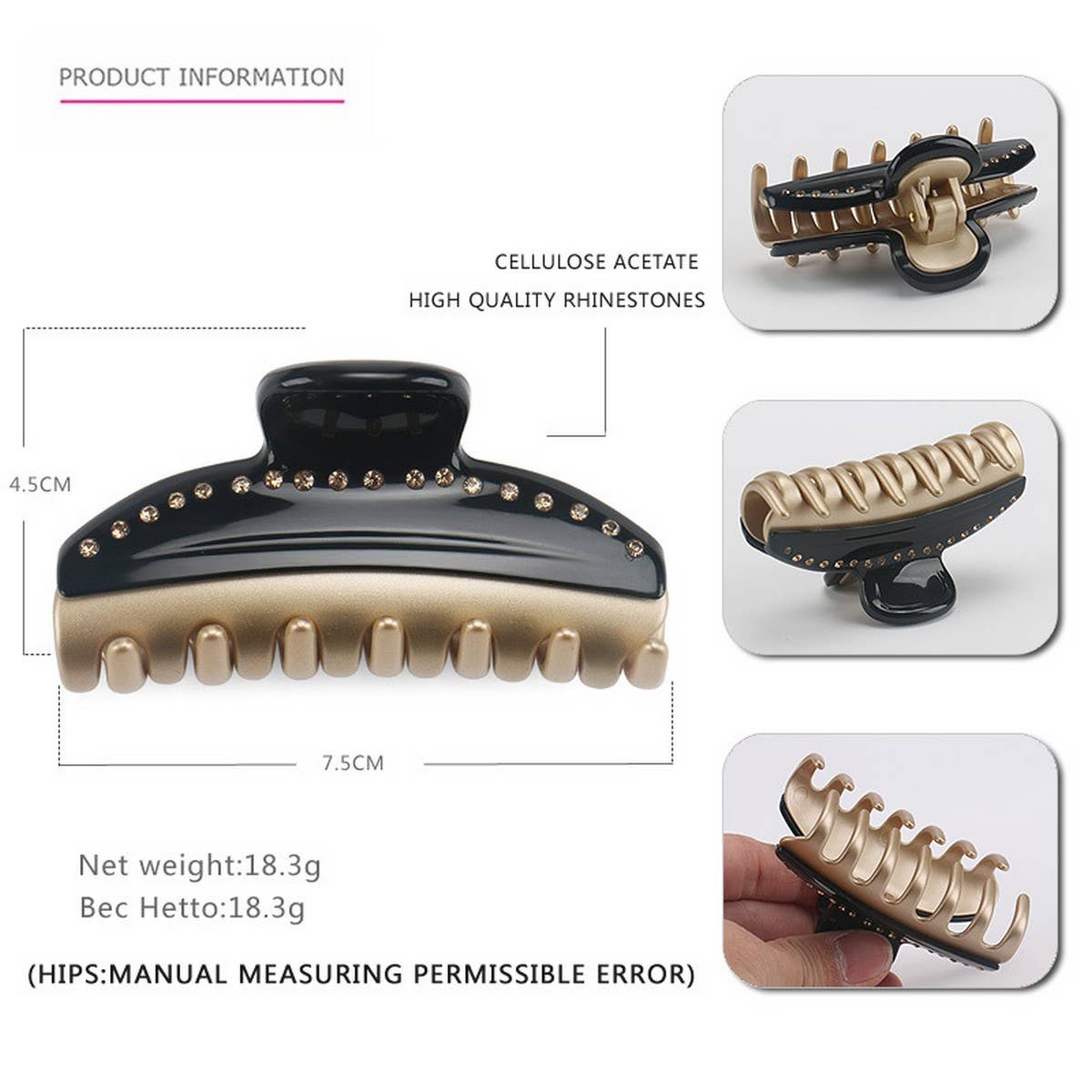 VINTAGE ACETATE HAIR CLIP WITH SINGLE ROW DIAMOND