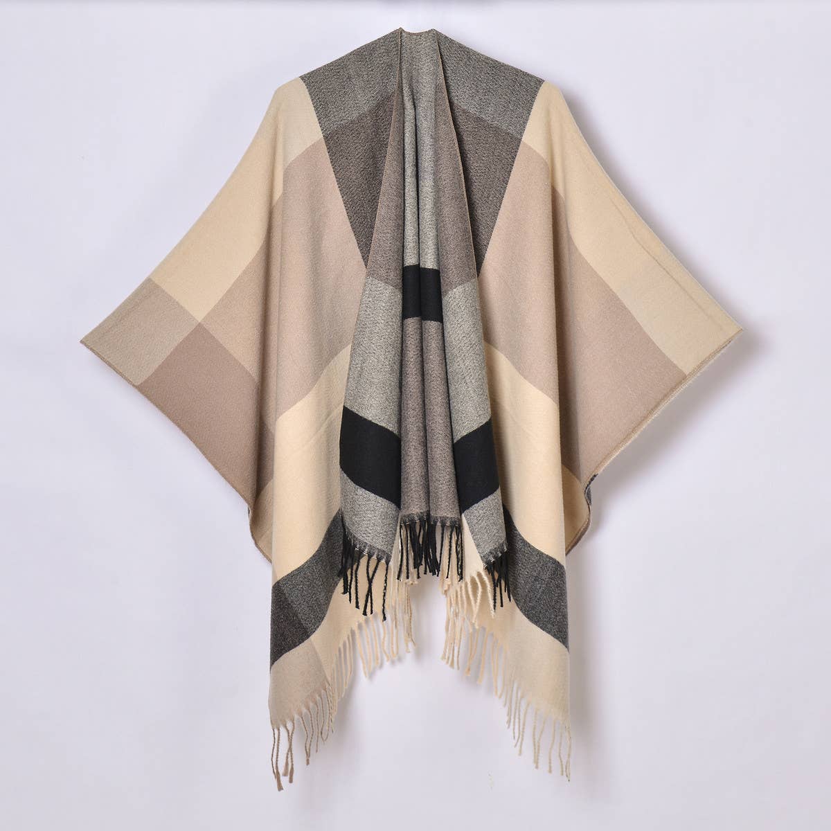SIMPLE TASSEL MULTI-COLOR LARGE PLAID SHAWL_CWASC0942