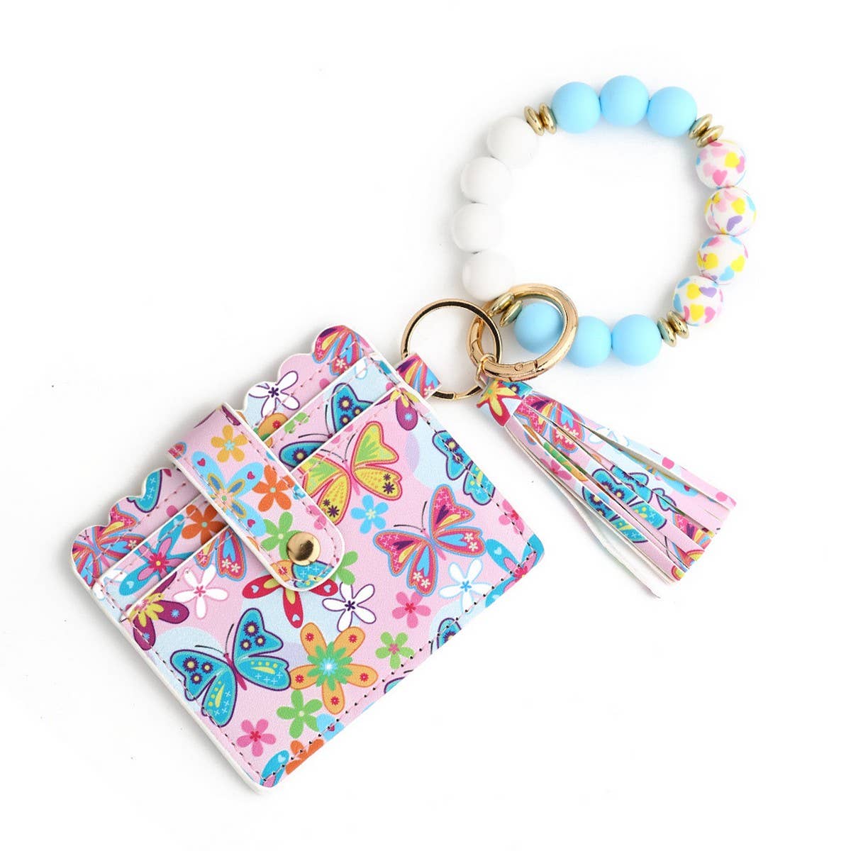 Heart PU Card Wallet with Beaded Keychain_CWAB4944